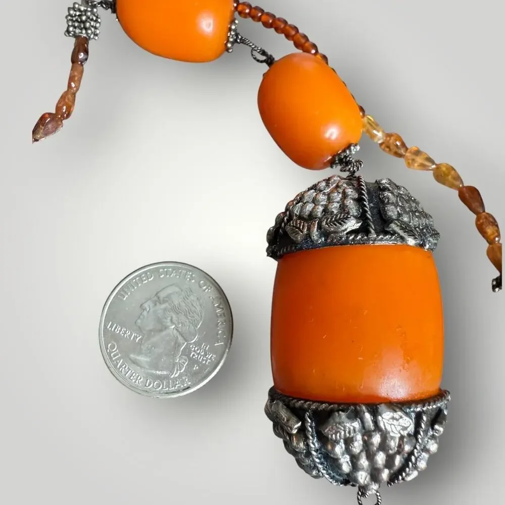 Chunky Orange Beaded Necklace  19 inch Vintage Style Resin Statement Jewelry